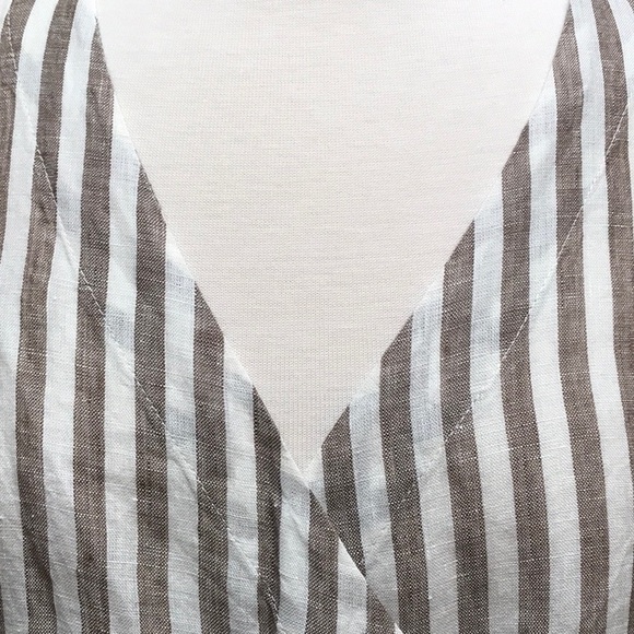 Linenfox Georgia Linen Wrap Tie Top in Cacao Stripe, XS - Picture 8 of 12